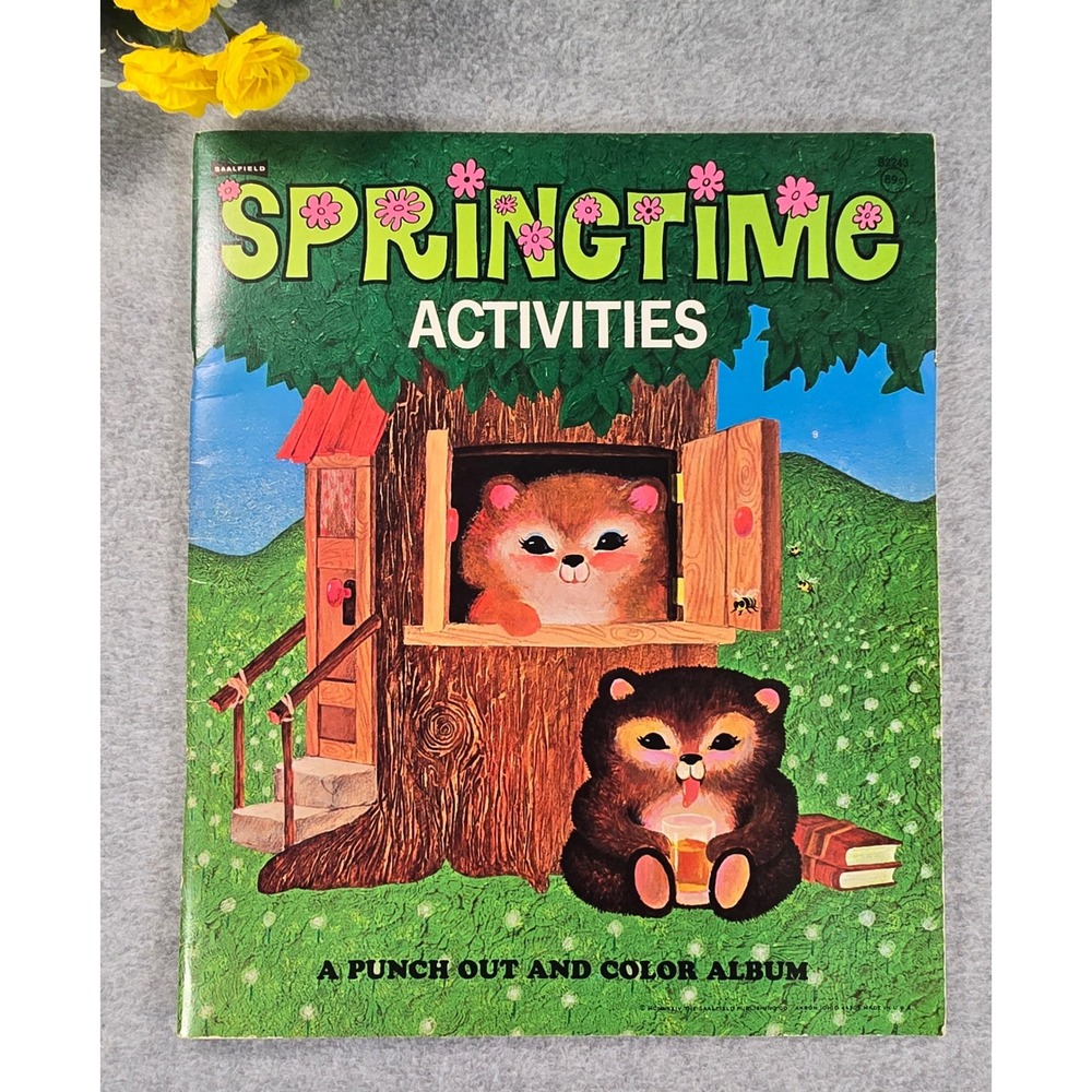 Vintage 1974 Saalfield Springtime Activities Punch Out Coloring Book 70s Retro